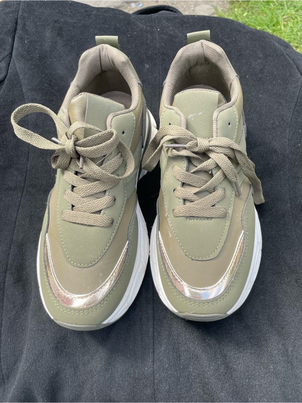 Women's green with gold platform sneakers